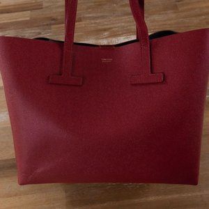 Authentic Tom Ford Dark Red Calfskin T Tote Bag - Gently Used